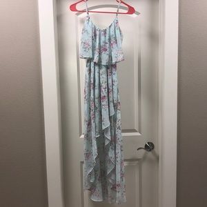 Blue Ruffled High Low Dress